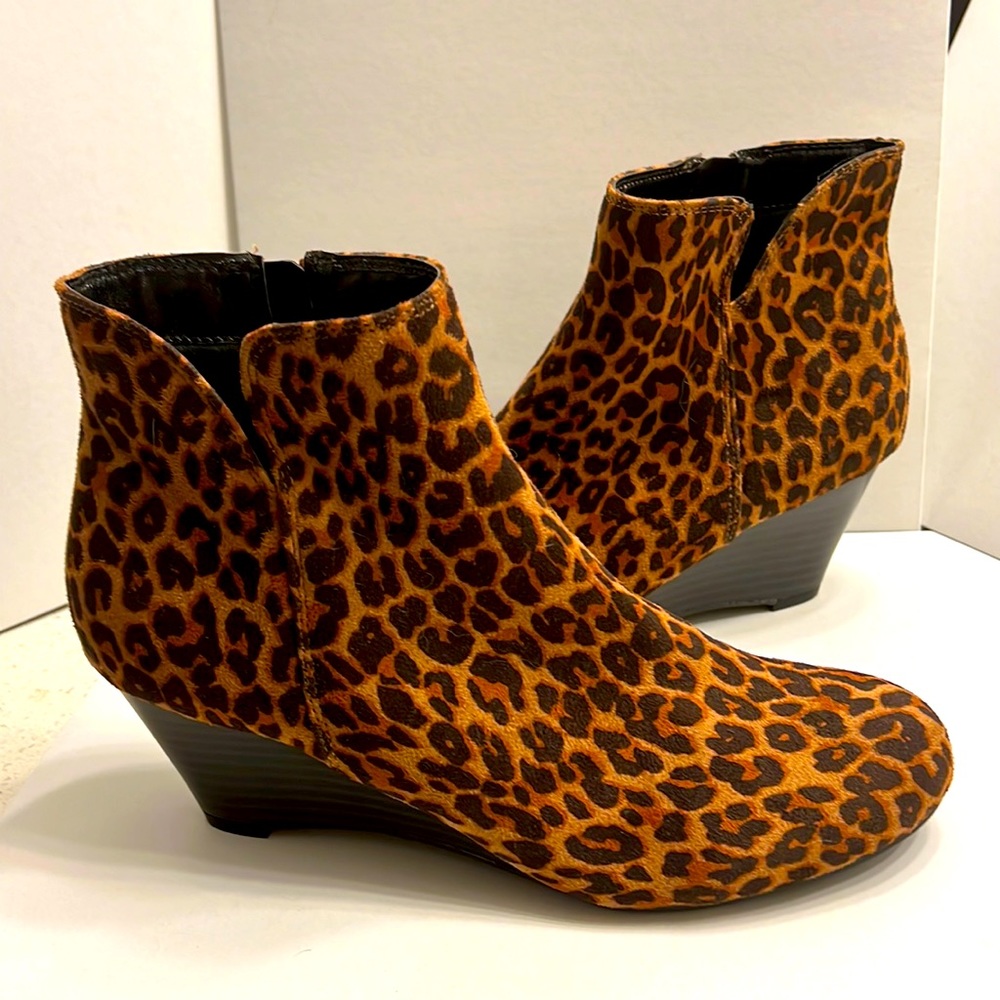Never worn leopard wedge booties